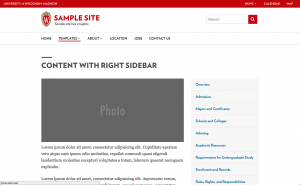 screen shot of sample template called classic content with right sidebar