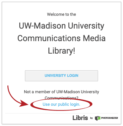 Login screen showing University login and Public login (highlighted).
