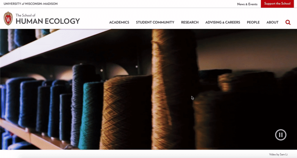Scrolling screen capture of the School of Human Ecology home page featuring a full-width video