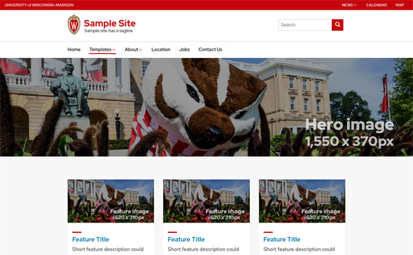 Screenshot of a sample homepage template.