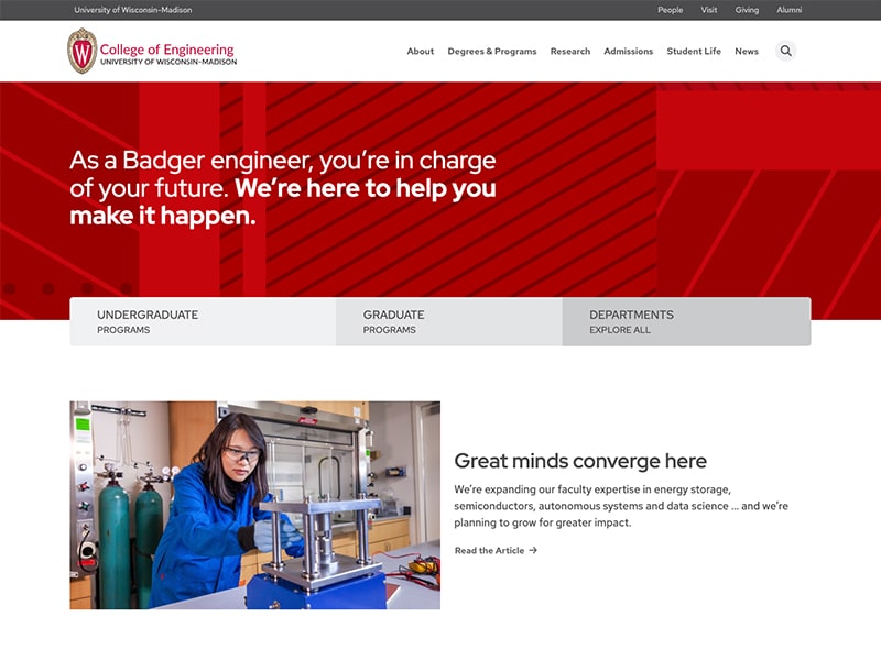 The top portion of the College of Engineering home page.
