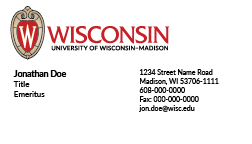 Full-color UW–Madison business card example