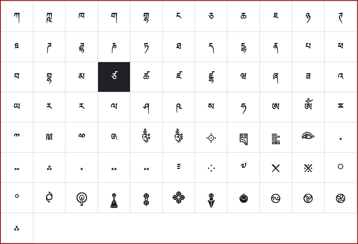Characters shown in Jomolhari font