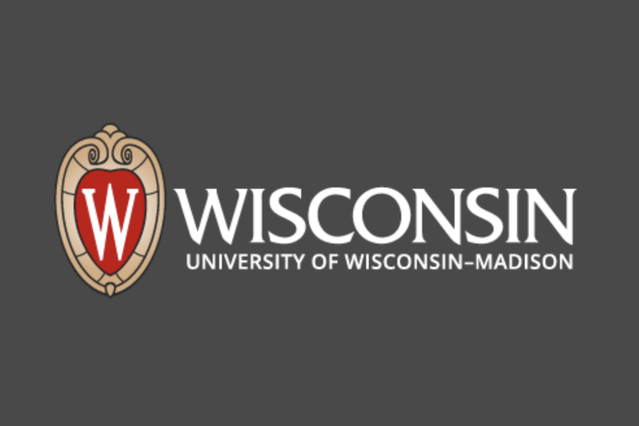 Full color reversed UW institutional logo on a dark gray background
