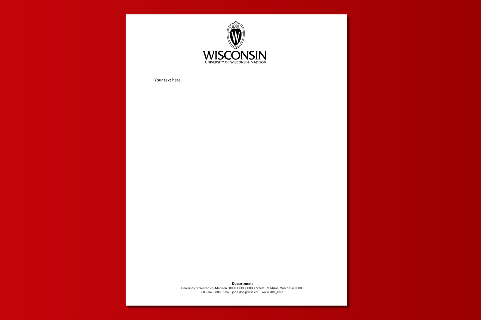 Sheet of letterhead on a red gradient background