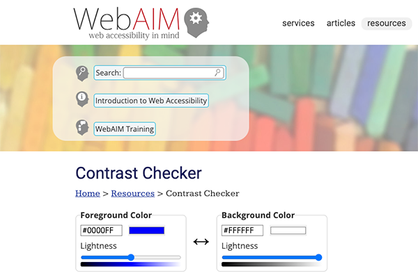 Screenshot from WebAIM’s Color Contrast Checker.