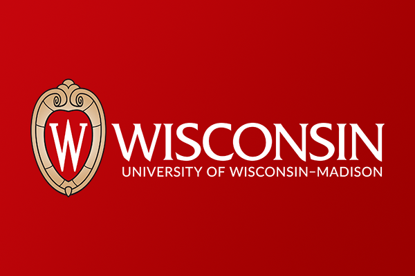 Horizontal W crest logo in full color with white, reversed Wisconsin for print use.