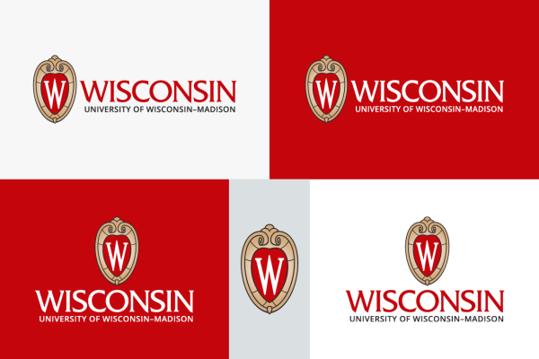 Five different UW–Madison logo variations