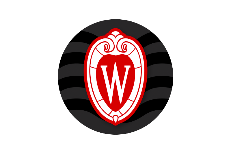 Circular social avatar featuring UW crest on dark gray and black lined background