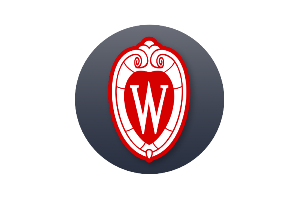 Circular social avatar featuring UW crest on dark gray gradient background