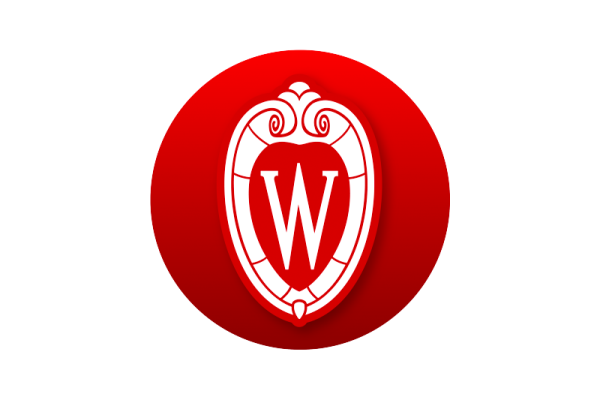 Circular social avatar featuring UW crest on red gradient background