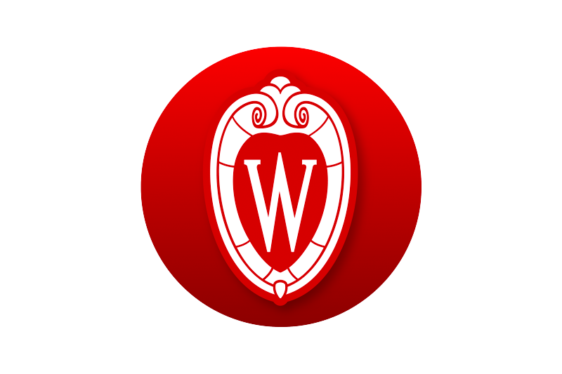 Circular social avatar featuring UW crest on red gradient background