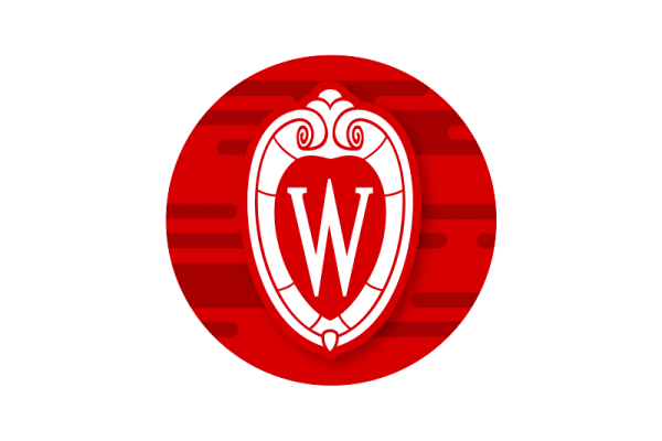 Circular social avatar featuring UW crest on red lined background