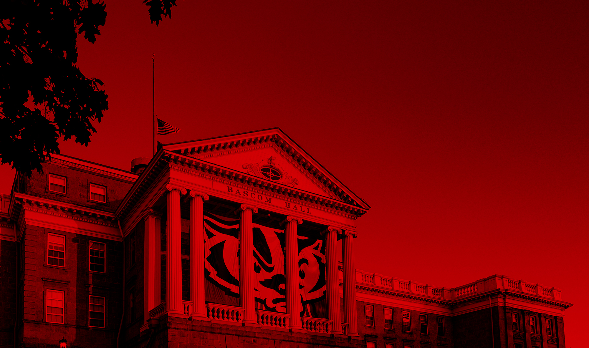 Photo of Bascom Hall with red overlay