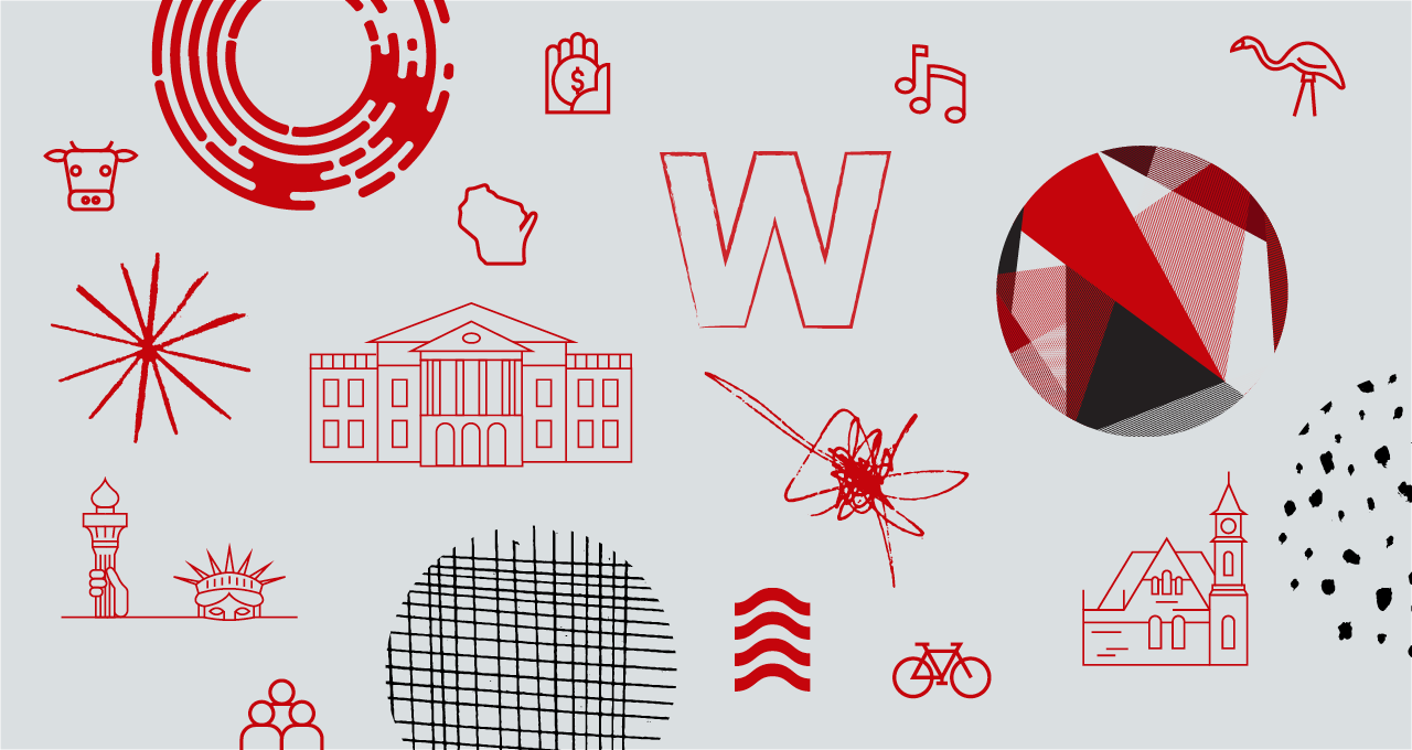 Variety of UW brand icons, illustrations, and graphic elements