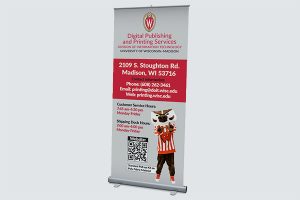 Pull-up banner with Bucky Badger