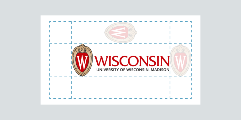 UW–Madison logo showing guidelines for buffer area around the logo.