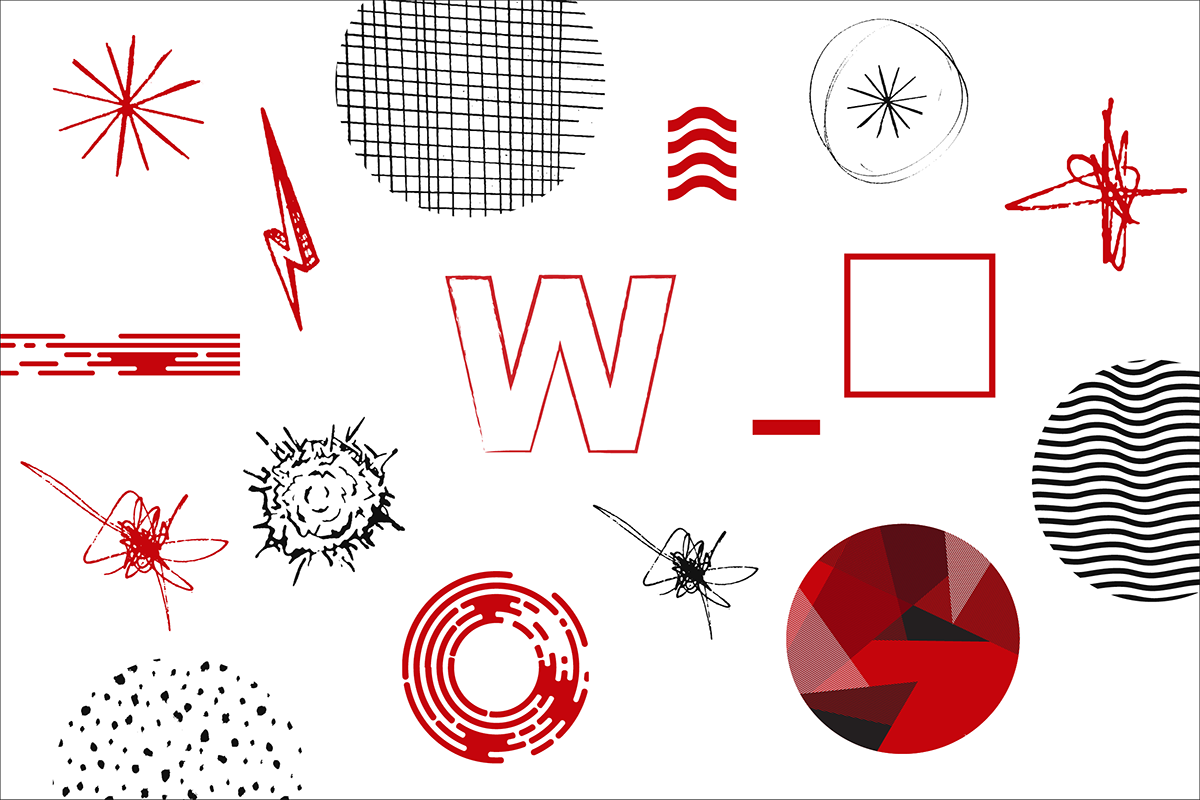 Variety of graphic elements on white background.