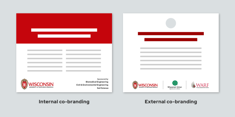 Two layout graphics showing internal co-branding and external co-branding