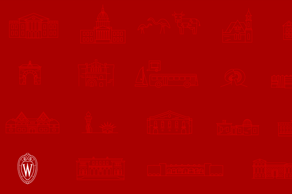 red meeting background with UW crest and branded illustrations