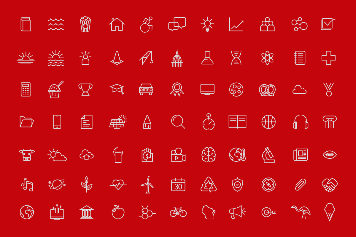 icons on dark red background