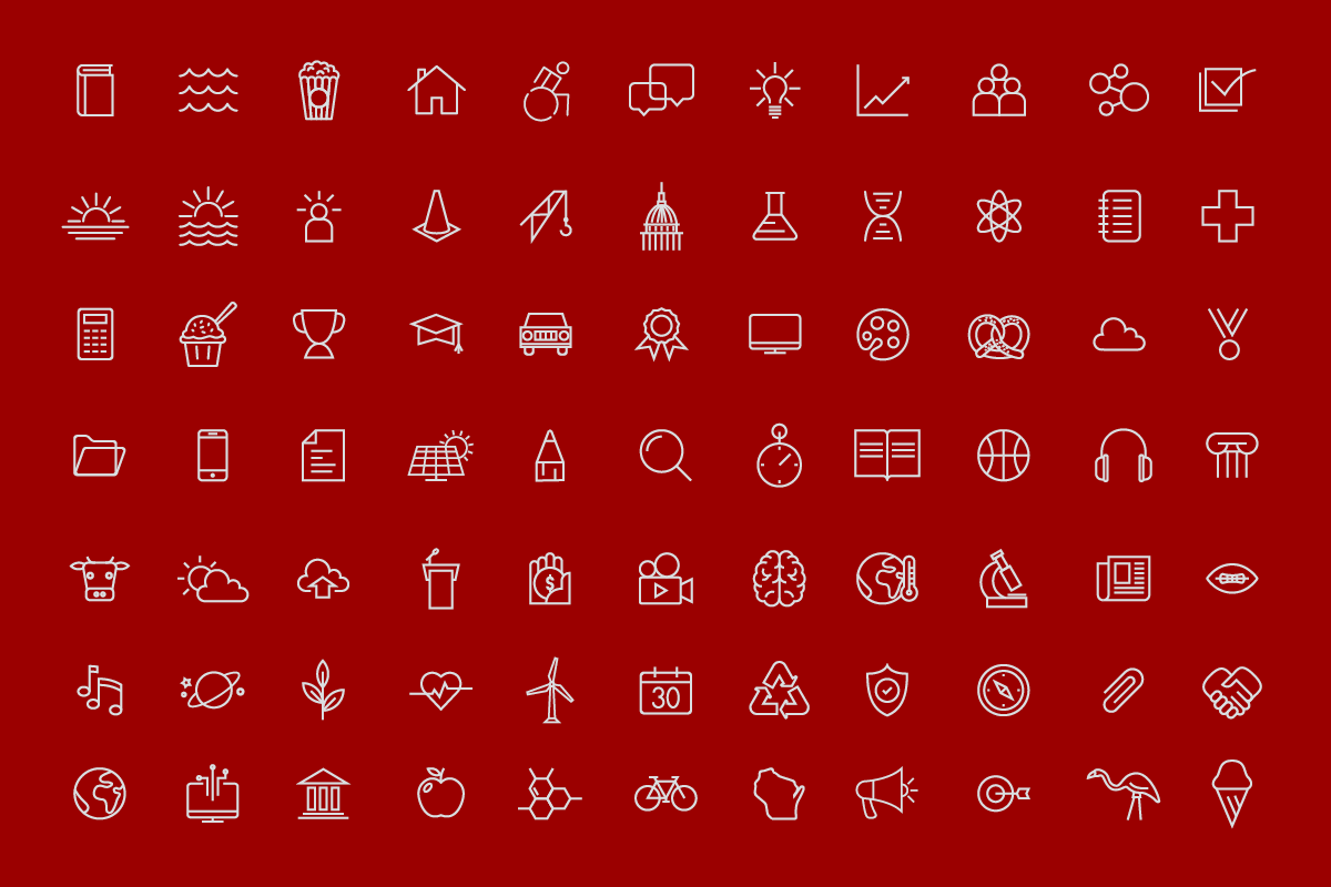 icons on dark red background