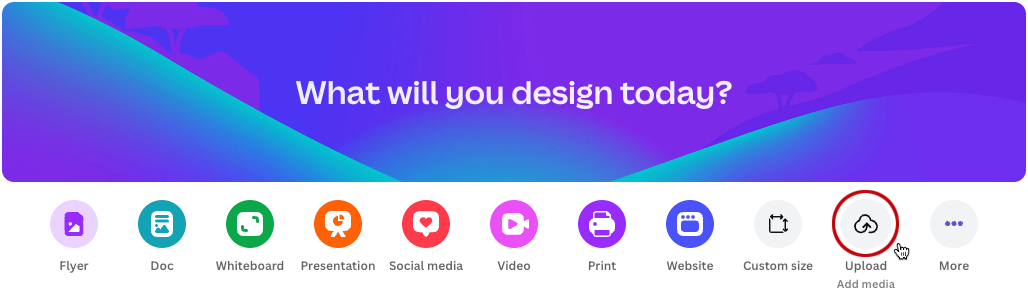 Screenshot showing where to upload assets in Canva.