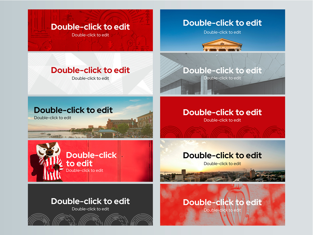 Collection of ten UW–Madison branded email banner designs positioned in two rows.