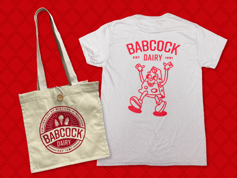 Babcock Dairy t-shirt and Babcock Dairy reusable shopping tote.