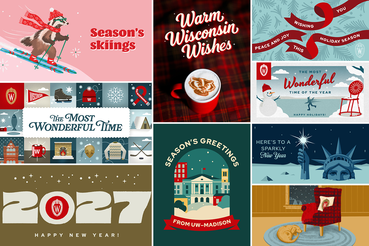 A variety of UW–Madison branded holiday e-cards