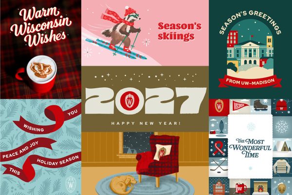 A variety of UW–Madison branded holiday e-cards
