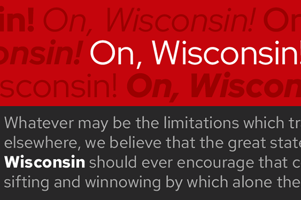 Typography example of Red Hat fonts on red and black backgrounds