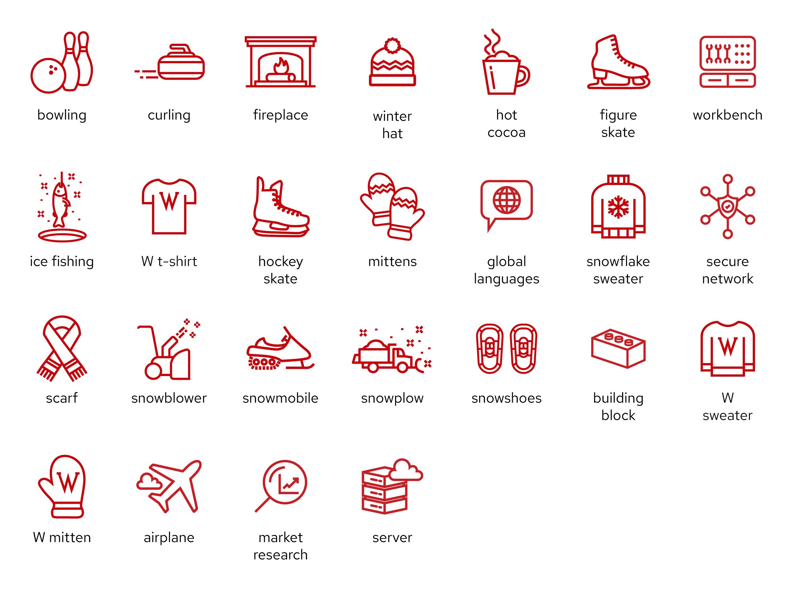 A grid of 25 red icons.