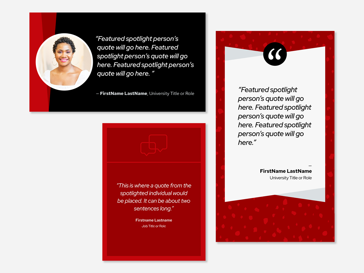 Collection of three social media template images with placeholder copy for spotlight-related social posts