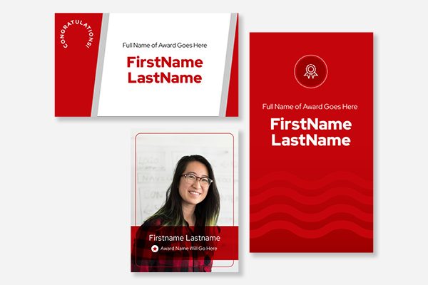 Collection of three social media template images with placeholder copy for award-related social posts