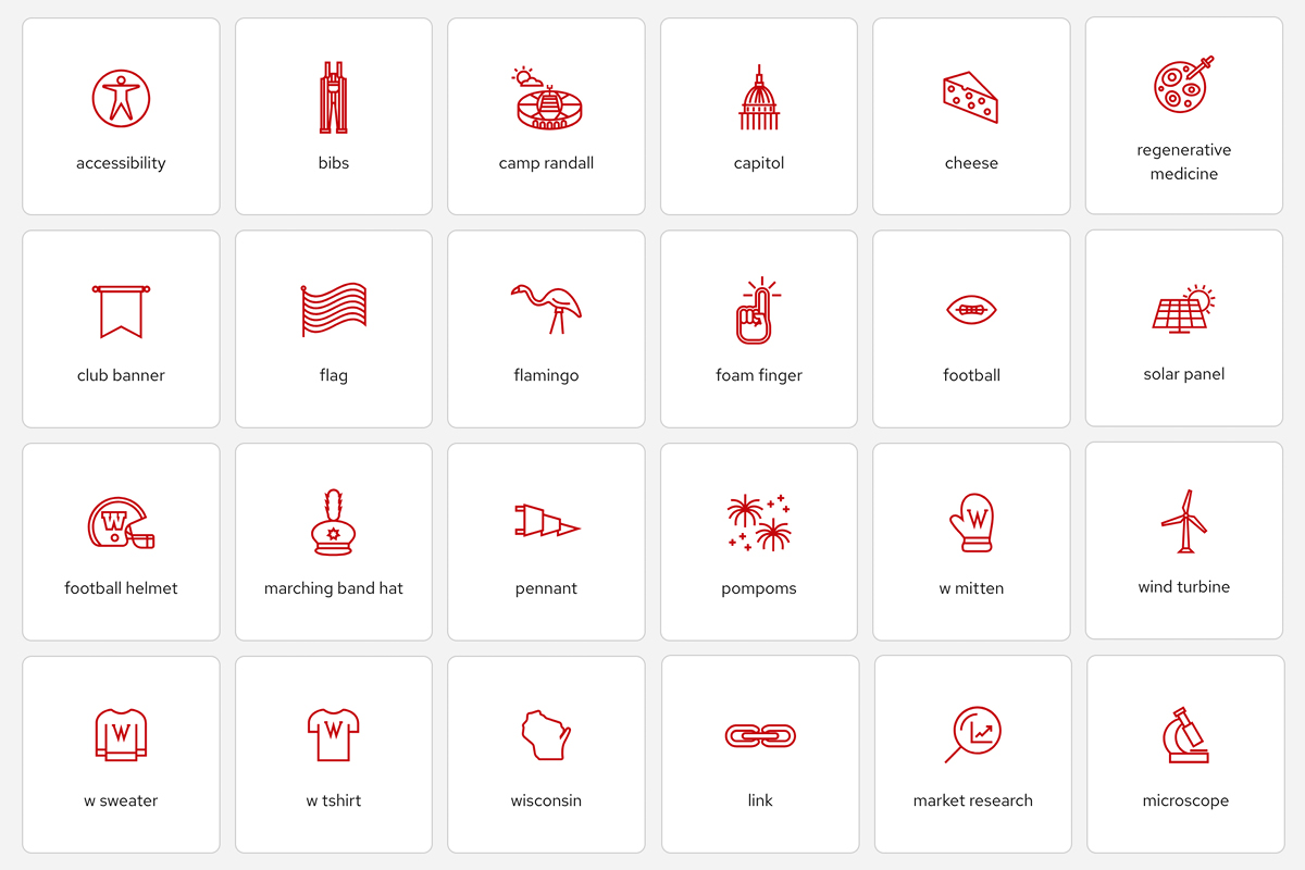 A grid of red line icons