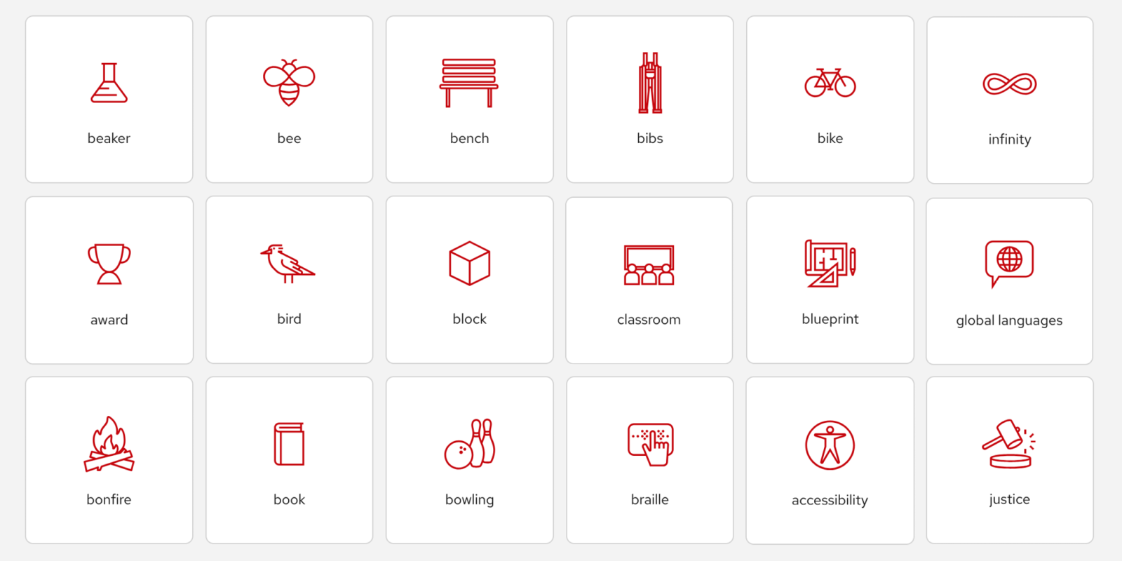 A grid of red line icons