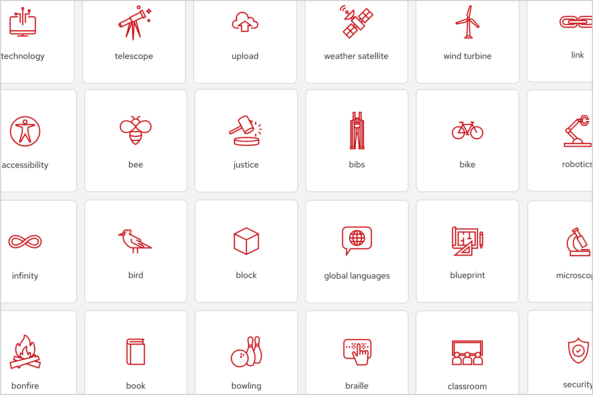 A grid of red line icons.